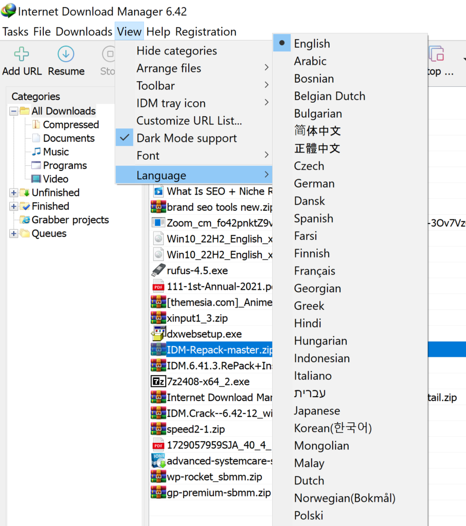 IDM Crack Language